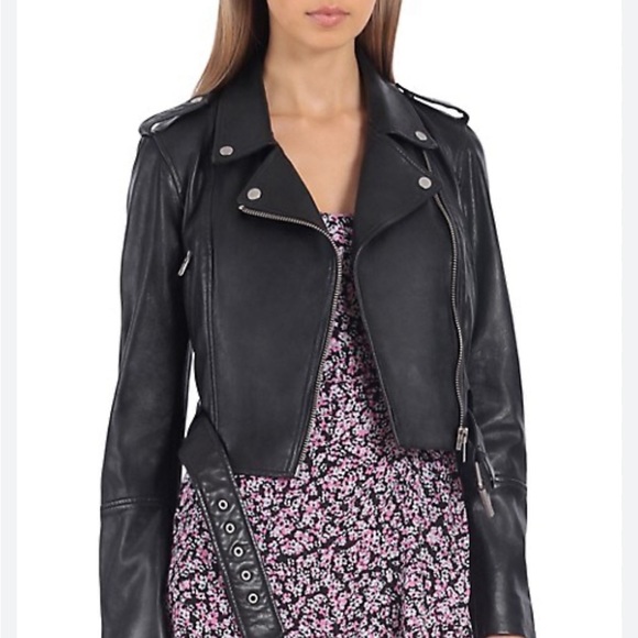 AVAILABLE - Avec Les Filles genuine leather cropped biker jacket - Picture 1 of 5